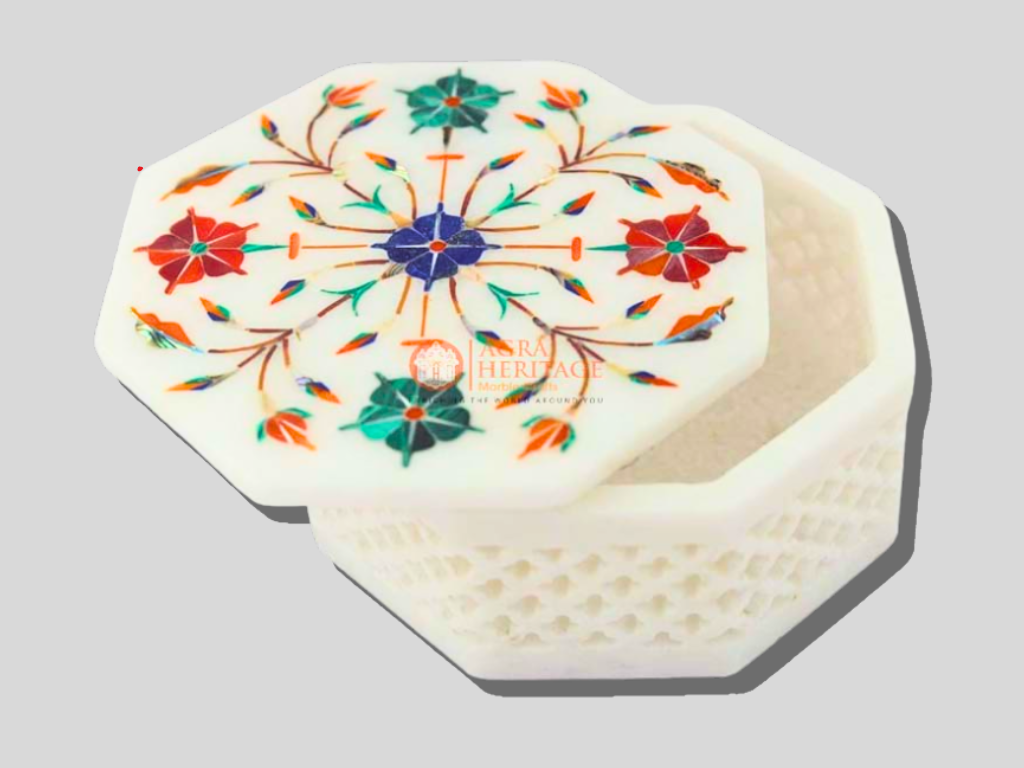 Semi Precious Inlaid Jewelry Keepsake Box